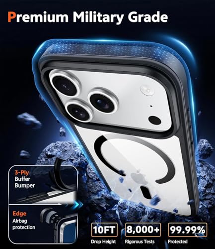 Image of NISHTECH for iPhone 17 Pro Case: Clear Magnetic Slim Fit Case Compatible with Magsafe Rugged Protective Transparent Cover (Black Magnetic)
