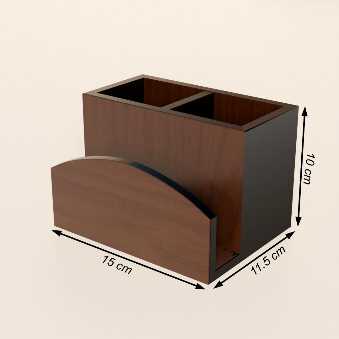 Blink & Buy® Sheesham Cutlery Holder | Utensils Holder Natural Finished | Handcrafted Cutlery Case 5 Partitions | 8 Inches | Knife and Spoon Stand for Dining Table | Tissue holder. (3 Partition) 1