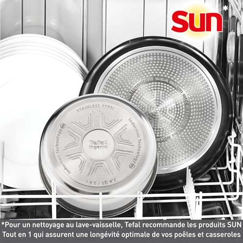Tefal Ingenio Lot de 7 ustensiles de cuisine, Poêles, Casserole et couvercle hermétique, Éplucheur, Couteau d'office, Poignée amovible, Design empilable, Compatible lave-vaisselle, Essential L1549002 – Image 4