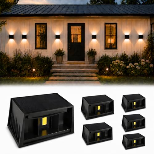 T-SUN Solar Wall Lights Outdoor 6 Pack, 3000K Up and