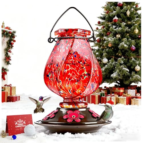 BOLITE Hummingbird Feeder, Hand Blown Glass Hummingbird...