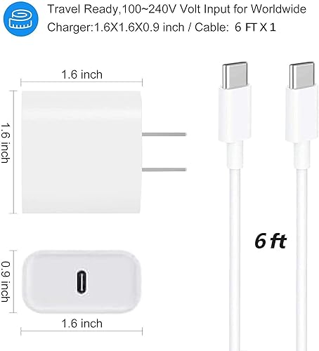 Miniatura 5 de Cargador rápido USB C para Apple iPad Pro 13/12.9/11 en 2025-2018, iPad 11th (A16), iPad Air 5th/Mini 7th, iPhone 17/16/15 Series, cargador USB C,