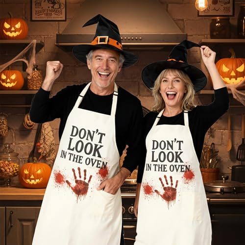 Image of Halloween Apron for Women Easy Halloween Costumes for Women and Men | Funny Scary Kitchen Gifts for Chef, Horror Bloody Adult Apron Costume for Couples with Pocket, One Size Fits Most, Off White