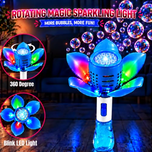 Image of Graphene Automatic Flower Bubble Wand for Girls Boys Magic Bubble Stick Toy Openable Petals LED Lights Princess Bubble Stick Toy Blower Machine Outdoor Party Toy Birthday Gift Kids 3+Years (Blue)