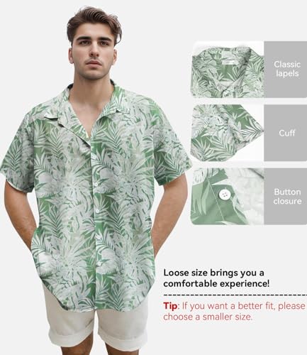 Image of Yoimira Hawaiian Shirts for Men, Print Mens Casual Short Sleeve Button Down Shirts Floral Aloha Beach Shirt