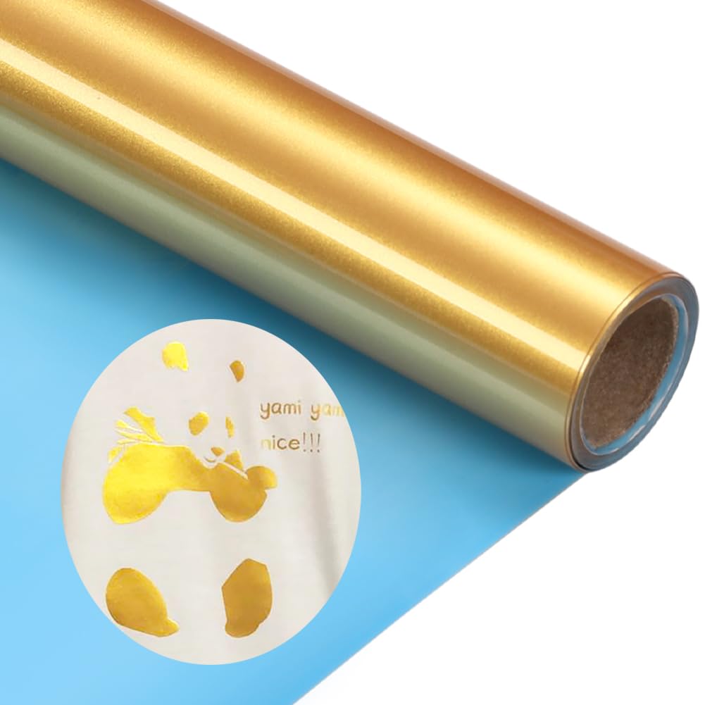 Gold Heat Transfer Vinyl Gold Iron on Vinyl Gold PU HTV Vinyl Rolls 12 inch x 5 feet Iron on Vinyl for T-Shirts DIY Design, Easy to Cut & Weed for Silhouette Cameo Heat Press Machine