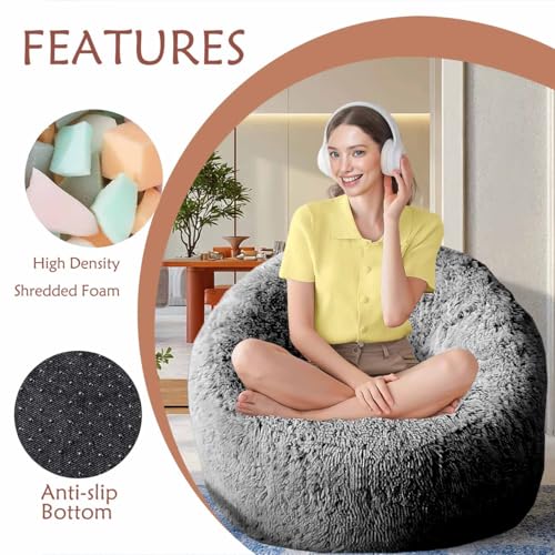Image of Plush Faux Fur Bean Bag Chairs, Memory Foam Filled Sofa Chair Shape Bean Bag for Adults /Teens /Kids, Ultra-Soft Lazy Sofa for Living Room Bedroom College Dorm, Black