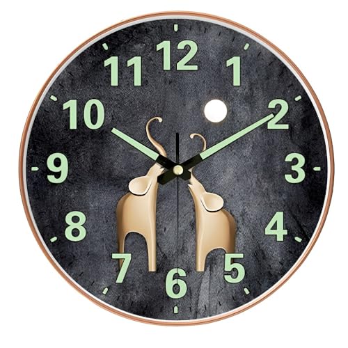 Image of Ash & Roh Radium Glow Wall Clock, 12 Inch Night Light Wall Clock Silent Non-Ticking, Battery Operated Wall Clocks for Living Room Kitchen Office Bedroom, (Radium Elephant)