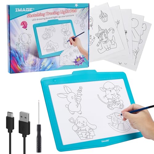 IMAGE A4 LED Tracing Pad for Kids, USB Rechargeable Drawing Tablet - Adjustable Brightness Light Board, Perfect Christmas Birthday Gift for Boys and Girls Drawing (Blue)