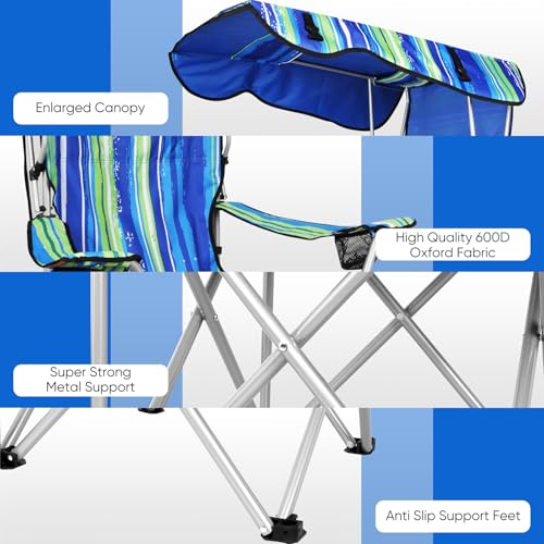 Image of VTOY Portable Camping Chair with Canopy - Folding Chair with Canopy, Durable 600D Oxford Canopy Chair for Camping, Beach, Picnics, Fishing & Sports