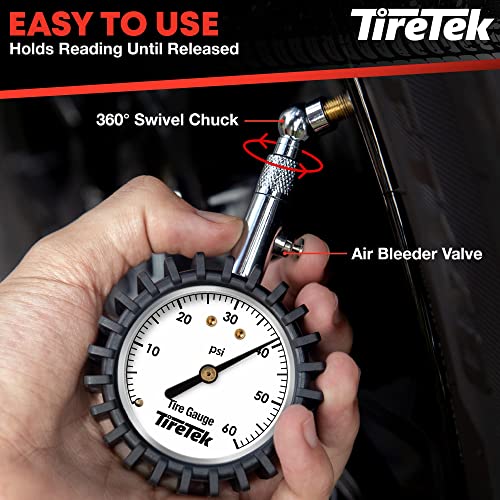 TireTek, Manometro per pneumatici da 0 a 60 psi, per auto, SUV, camion e moto, resistente e certificato ANSI