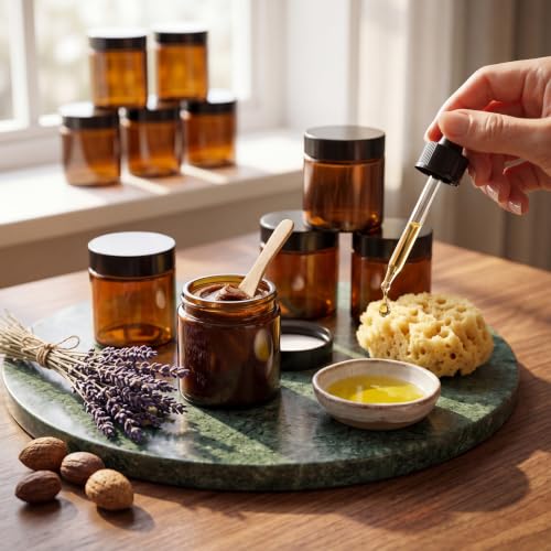 Image of Norme 12 Pcs 2.7 oz Glass Jars with Lids Cosmetic Jars, Black, Amber