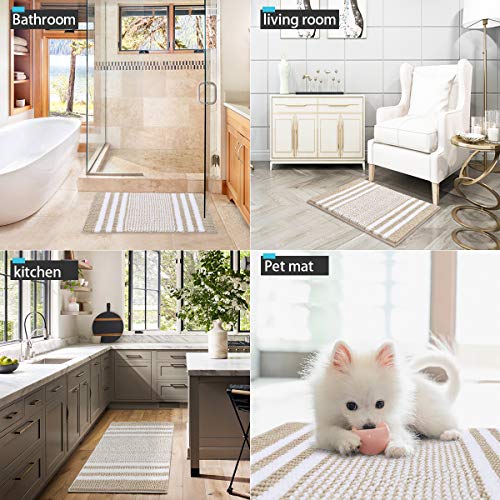 Bathroom Rug Mat, 35 x 24 Inch Extra Thick Chenille Bath Mat Rug Non Slip, Soft Absorbent Bathroom Floor Mats Rugs, Machine Washable (Khaki)