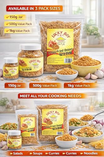 Lucky Boy Crispy Fried Onions Made from Real Onions | Crunchy Topping for Salads, Soups, Curries & Noodles | 1kg - Image 2