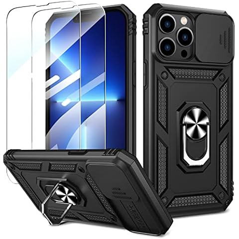 Fewdew for iPhone 14 Pro Max Case with Slide Camera Cover & 2PCS Tempered Glass Screen Protector, Magnetic Kickstand,Military Grade Shockproof Protective Cover Case for iPhone 14 Pro Max 6.7",Black Cover