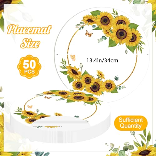 Sets de table ronds jetables papier jaune tournesol 34 cm pour table de dîner - 5