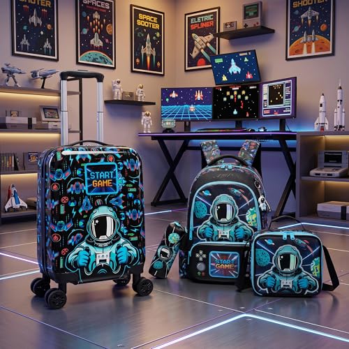Image of Kid's Luggage Set 5 Piece Suitcase Set 16 inch Hardside Luggage with Spinner Wheels Boys Carry on Luggage Travel Rolling Luggage Airline Approved