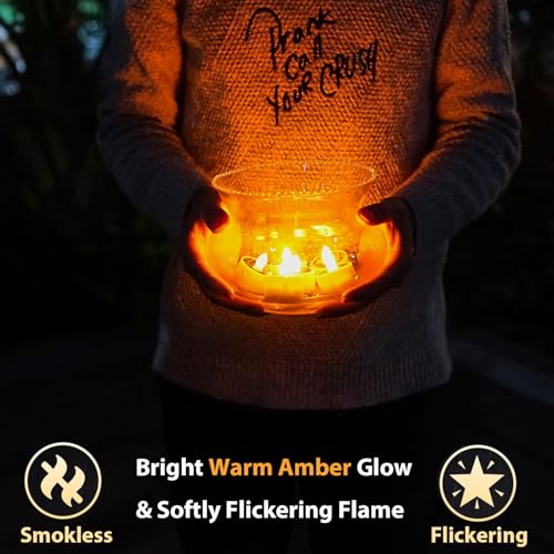 Image of 12Pack Solar Tea Lights Outdoor Waterproof, Small Solar Lights with Rechargeable Dusk to Dawn Sensor, Flameless Flickering LED Votive Candles for Lantern Window DIY Patio Chandelier Decor(Warm Amber)