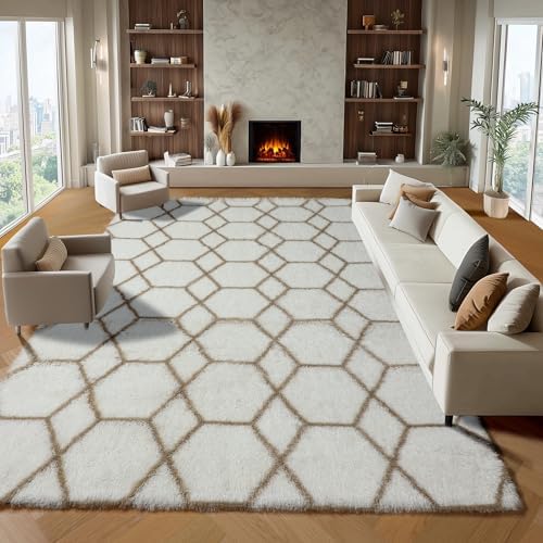 8x10 area rug fluffy white beige front view
