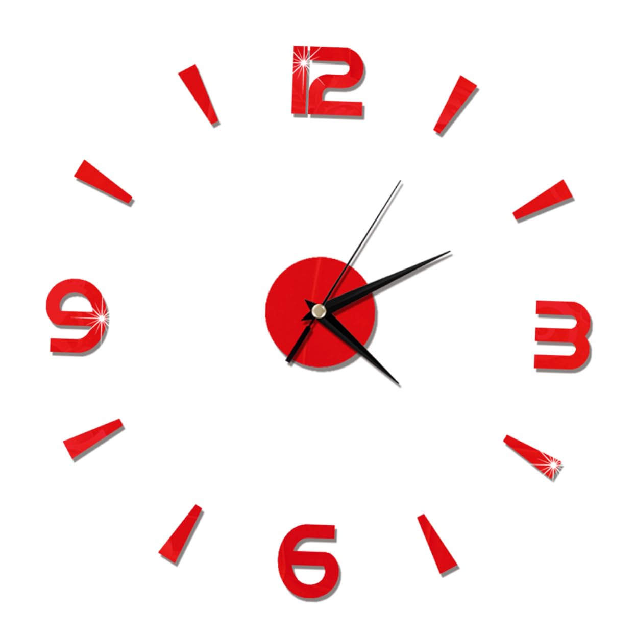 TOPPERFUN Reloj De Pared De Acrílico Rojo DIY Sin Marco Reloj Moderno para Decoración De Salón Dormitorio Y Oficina Adhesivo para Superficies Lisas