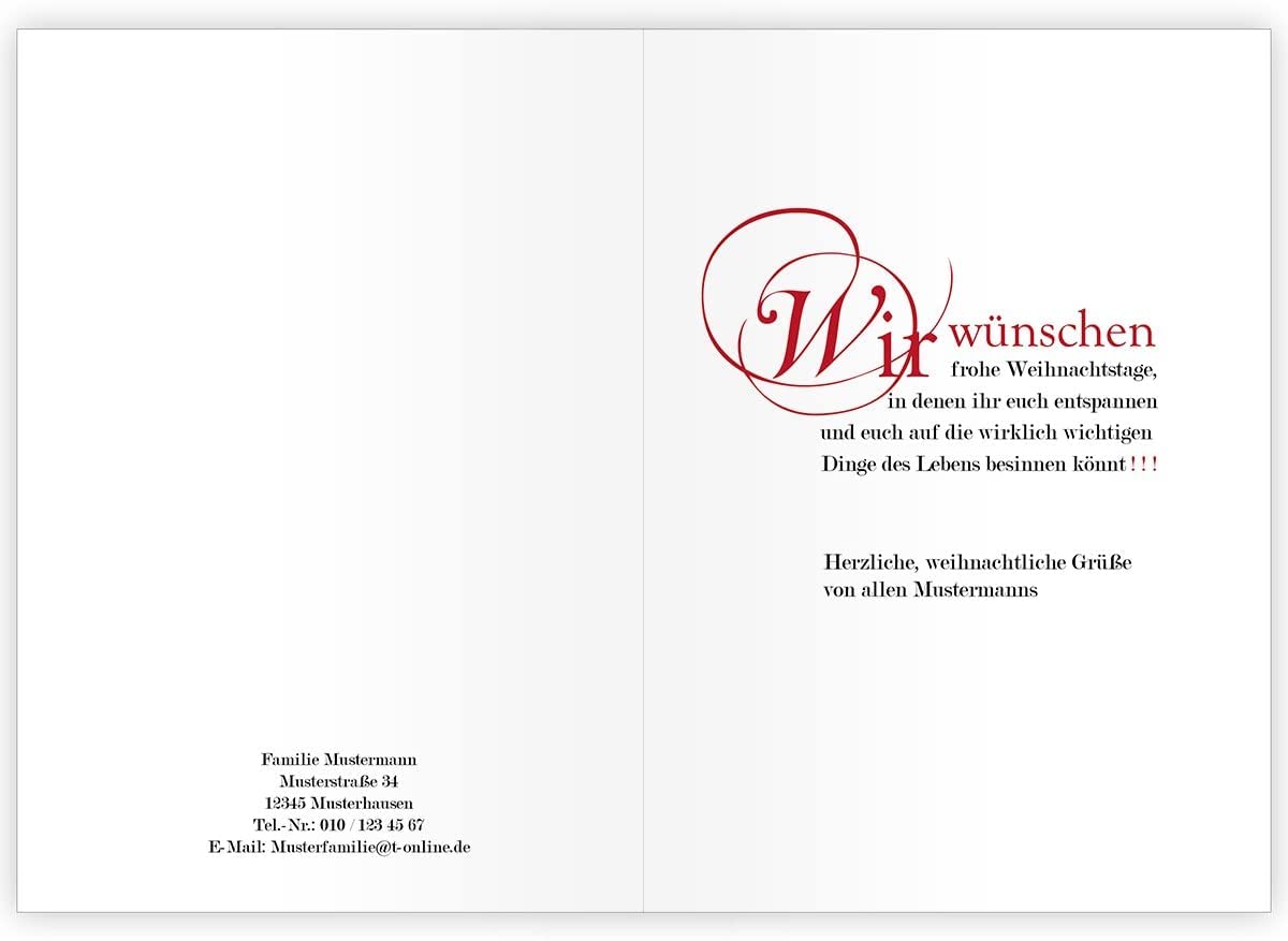 20er Set Schöne personalisierbare Weihnachtskarten mit Vögelchen und Schnee, bordeaux, mit ihrem Innendruck (Var7) gedruckt geschäftlich & privat: Merry Christmas