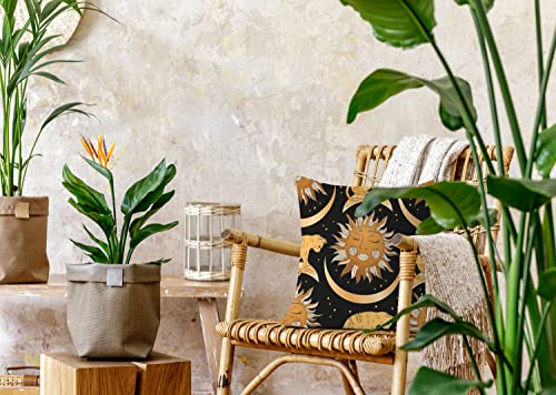 Jartinle Boho Celestial Pillow Covers 18X18 Set Of 4 Black And Gold Bohemian Decorative Aesthetic Sun Moon Cloud Cat African American Woman Hippie Throw Pillow For Couch Home Spiritual Decor #TOP4