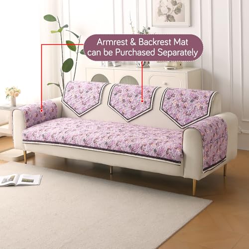 Image of HOKIPO 'Florentina Series' Foam Filled Premium Holland Velvet Sofa Cover Mat for 3 Seater Sofa with Anti-Slip Backing, Peony Lavender (IN-881-V6)