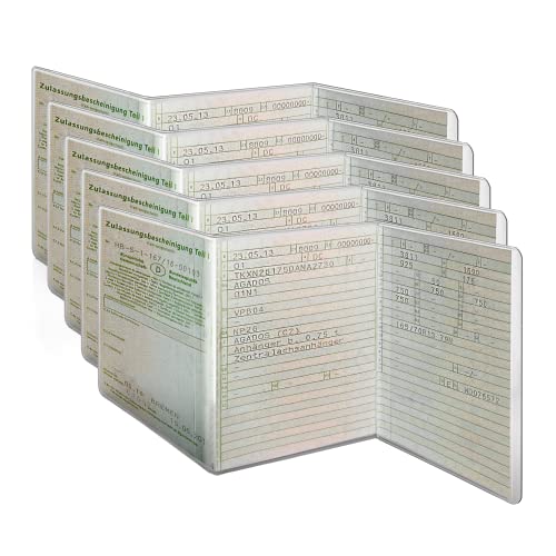 Fahrzeugschein Hülle - Schutzhülle [ 5 Stück ] KFZ Schein Hülle 3-TLG passgenau, glasklar, dokumentenecht & faltbar - Zulassungsschein Hülle transparent - Mappe Schutzfolie Etui aus PVC - L&P A250-5