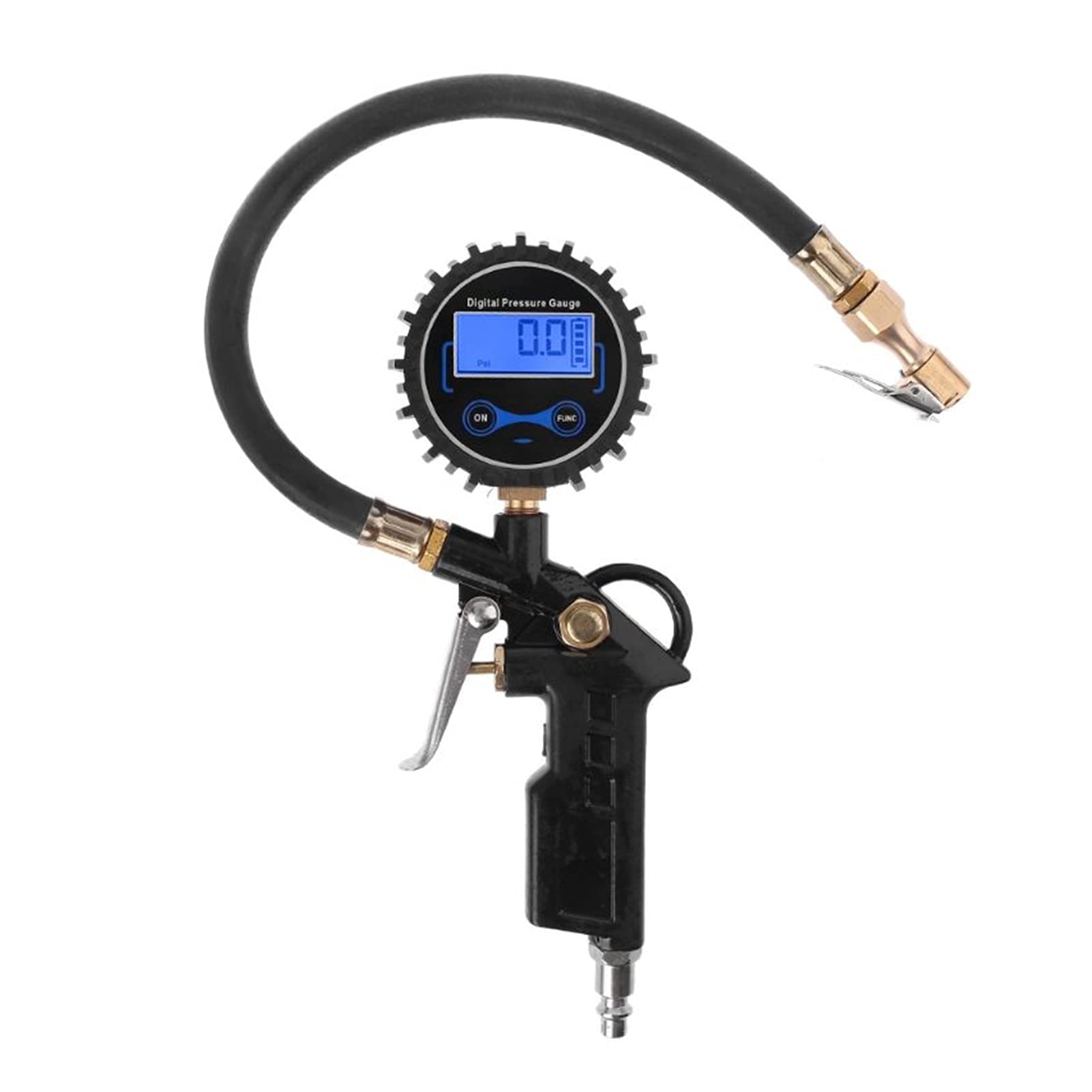 Inflador de neumáticos de Aire para automóvil con manómetro Digital Tipo de Manguera de Mandril de Aire de 200 PSI (Negro)