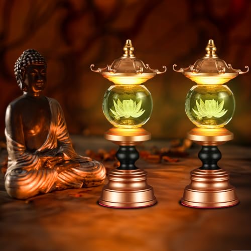 Image of Lotus Lamp Lights 7 Color LED Buddhist Meditation Supplies (11in) | Soft Lighting;Alloy Glass;Multi-scene Decor;Fine Craft;Auspicious Symbol