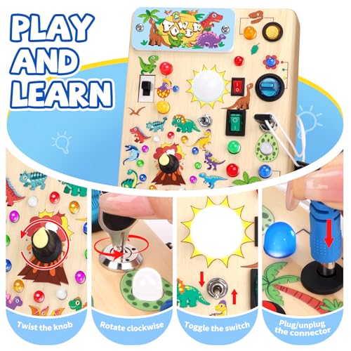 Image of Grarain Busy Board for Toddlers - Montessori Educational Toy for 1-3 Year Old Boys & Girls | Travel-Friendly Sensory Learning Activity | Ideal for Kids with Autism(Dinosaur Busy Board)