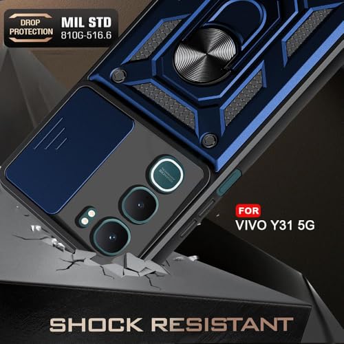 Image of Luxe Back Cover Compatible for Vivo Y31 | D10 Tough Armor Case | Sliding Camera Shield | 360 Protection | Kickstand Ring Holder | Military-Grade Bumper Case - Blue