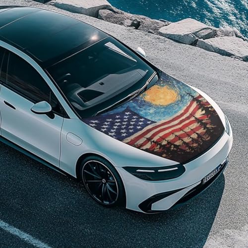 Image of Waterproof Car Hood Cover American Flag Stars Stretch Protector for Car Hood Removable Automotive Accessories for Most Automotive Sedans Trucks Pickup SUVs