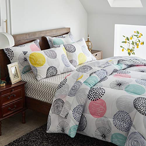 Uozzi Bedding Bed in a Bag 7 Pieces Queen Size - Colorful Dots Style - Soft Microfiber, Reversible Bed Comforter Set (1 Comforter, 2 Pillow Shams, 1 Flat Sheet, 1 Fitted Sheet, 2 Pillowcases) - Thumbnail 5