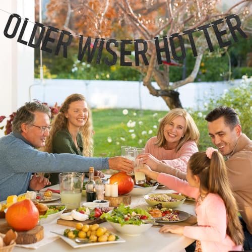 Cadimus Schwarz Glitzer Geburtstags Girlande,Older Wiser Hotter,Deko Geburtstag Banner Frau Mann,Lustige Geburtstaggirlanden zum 40, 50, 60, 70 und 80,Lustige Papierbanner Erwachsene