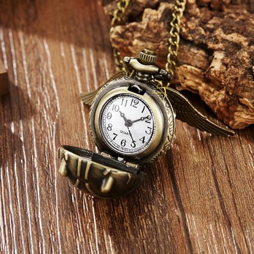 Image of MALKIN Harry Potter Necklace|Harry Potter Gifts|Harry Potter Snitch Ball|Harry Potter Gifts|Harry Potter|Harry Potter Snitch Clock Chain|Harry Potter Snitch Watch, Analog, Unisex-Adult, White, Gold