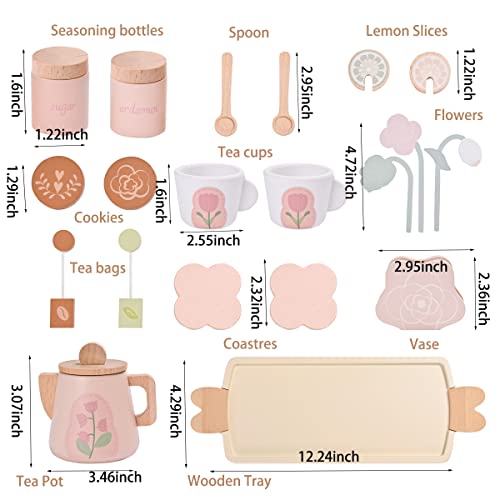 Mont Pleasant Wooden Tea Set For Little Girls, Wooden Toys, Toddler Tea Set Toy, Play Kitchen Accessories Set, Montessori Toys, Kids Play Kitchen Pretend Playset Toys For Baby Tea Party With Play Food #TOP5
