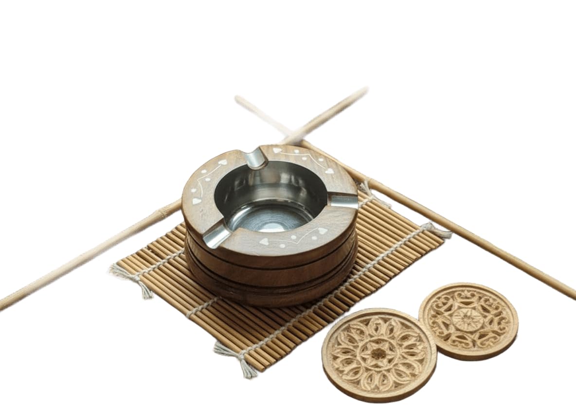Handcrafted Wooden Ashtray with Stainless Steel Bowl Round Cigarette Ash Tray-image-38