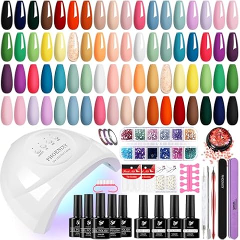 PHOENIXY Gel Nail Polish Kit with UV Light, 58Pcs Gel Nail Polish Kit with 48W Nail Lamp Manicure Tools Gel Nail Kit Gifts for Women Cover