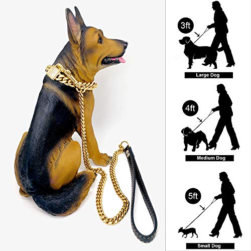 PRADOG Chain Dog Leash Metal Chew Proof 12MM Heavy Duty Pet Leash Chain with Leather Padded Handle for Large Medium… - Image 7