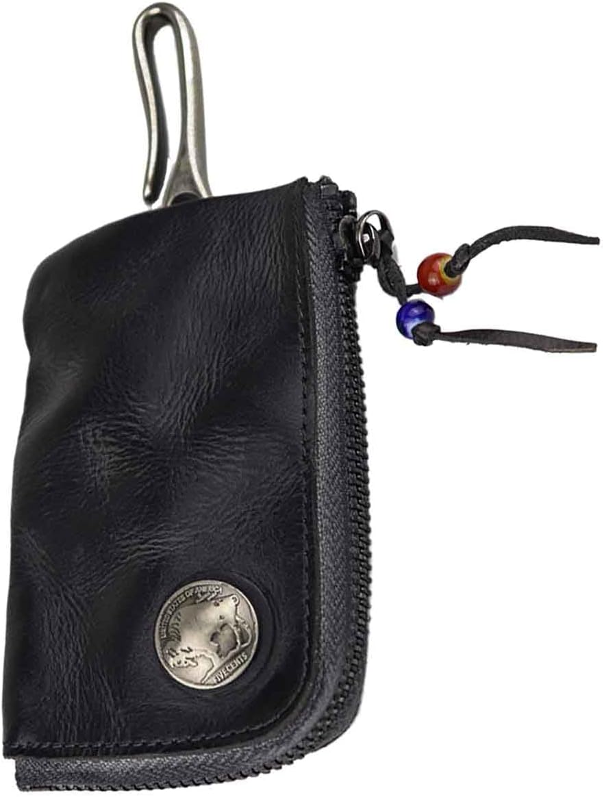 1 Pcs Mini Leather Zipper Bag Car Key Bag Coin Organizer Change Holder Key Protection Bag With Metal Hooks