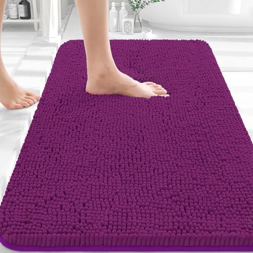 Image of OLANLY Bathroom Rugs 32x20, Extra Soft Absorbent Chenille Bath Rugs, Rubber Backing Quick Dry, Machine Washable Bath Mats for Bathroom Floor, Tub and Shower, Home Decor Accessories, Purple