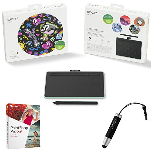 Wacom CTL4100 Intuos Creative Pen Small Green Wireless Bluetooth Tablet Bundle with Corel Paint Shop Pro 2018 Digital Download Card