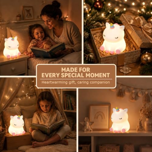 Image of Rytinazzz Unicorn Night Light for Kids, Rechargeable Silicone Unicorn Lamp with Tap Control, 30-Min Auto-Off Timer, Soft Dimmable Nursery Bedside Light, Gifts for Girls