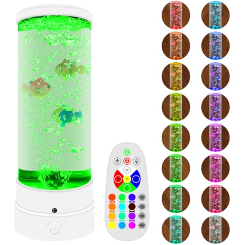 YATOSEEN Faux Poisson Lampe à Lave LED Aquarium à Bulles, Lampe d'ambiance Fish Tank avec Télécommande, Lampe à Bulles avec 16 Lumières à Couleur,...