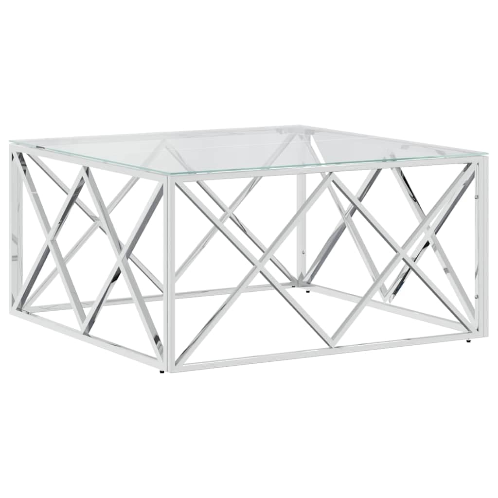 Tavolino da salotto, 80 x 80 x 40 cm, in acciaio inox e vetro