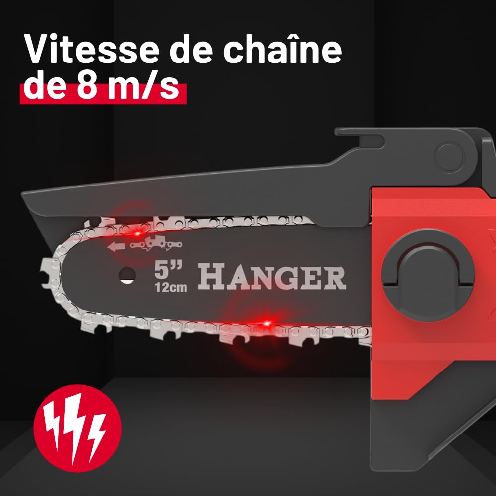 Scie d'élagage sans fil 18V avec batterie 2Ah et chargeur – Guide 12 cm – Scie élagueuse compacte, légère et puissante