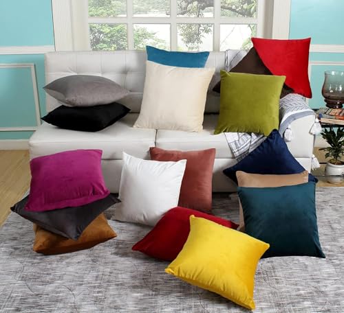 Image of Amazon Brand - Umi Velvet Decorative Cushion Cover 16x16 Inch - Set of 5, Soft Solid Square Throw Pillow Covers for Sofa, Living Room or Home Decor - 40x40 cm in Purple Color