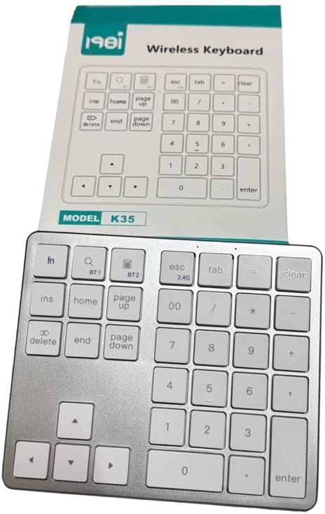 Wireless Numeric Keypad, 2.4G and Bluetooth Dual Mode Rechargeable Numpad, Ultra-Slim, for Windows, iOS, Android (BT/35 Silver Color)