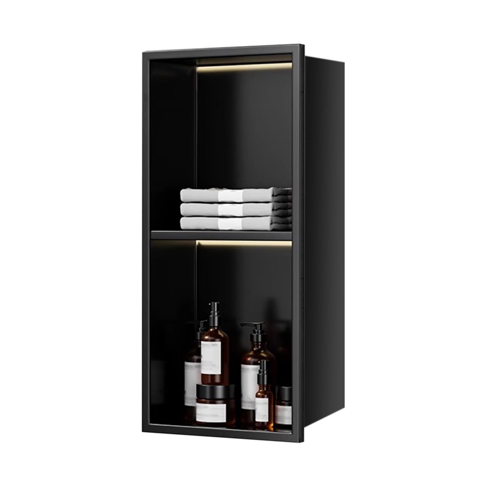 Étagère de douche LED noire en acier inoxydable de 70 x 28 cm pour salle de bain